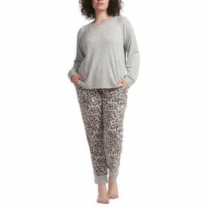 Live Love Lounge Womens 3 Pc Lounge Set Gray Leopard Animal Print